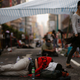 A protester sleeps along Nathan Road in Mong Kok.